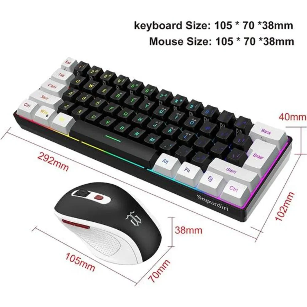 2.4G Wireless Gaming Keyboard and Mouse Combo,Include Small 60% Merchanical Feel